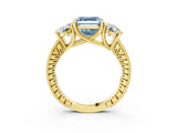 Yellow gold Three-Stone Fancy Blue Asscher  Diamond Milgrain Pave Band with Prong Setting 3