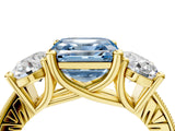Yellow gold Three-Stone Fancy Blue Asscher  Diamond Milgrain Pave Band with Prong Setting 4