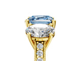 Yellow gold Three-Stone Fancy Blue Asscher  Diamond Milgrain Pave Band with Prong Setting 5