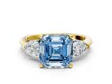 Yellow gold Three-Stone Fancy Blue Asscher  Diamond Ring with Pear Side Stones in Four-Prong Setting_22