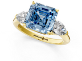 Yellow gold Three-Stone Fancy Blue Asscher  Diamond Ring with Pear Side Stones in Four-Prong Setting_23