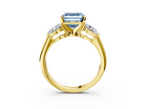 Yellow gold Three-Stone Fancy Blue Asscher  Diamond Ring with Pear Side Stones in Four-Prong Setting_25