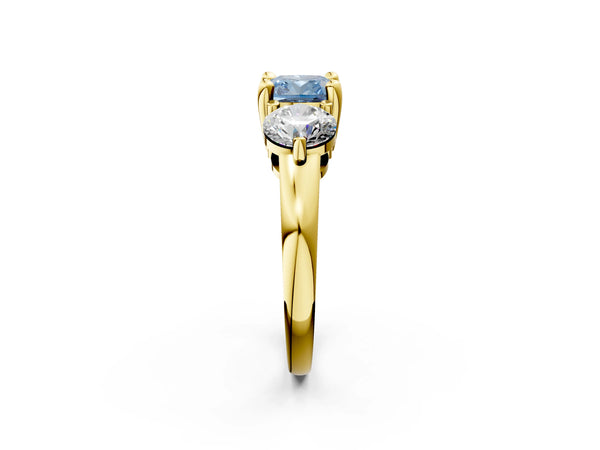 Yellow gold Three-Stone Fancy Blue Cushion  Brilliant Cut Solitaire Ring with Prong Setting on a Classic Band