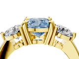 Yellow gold Three-Stone Fancy Blue Cushion  Brilliant Cut Solitaire Ring with Prong Setting on a Classic Band 5