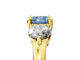 Yellow gold Three-Stone Fancy Blue Cushion  Brilliant Cut Solitaire Ring with Prong Setting on a Classic Band