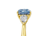 Yellow gold Three-Stone Fancy Blue Cushion Cut Brilliant Diamond Solitaire Ring with Tapered Band and Four-Prong Setting_11