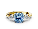Yellow gold Three-Stone Fancy Blue Cushion Cut Brilliant Diamond Solitaire Ring with Tapered Band and Four-Prong Setting_6