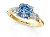 Yellow gold Three-Stone Fancy Blue Cushion Cut Brilliant Diamond Solitaire Ring with Tapered Band and Four-Prong Setting_7