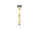 Yellow gold Three-Stone Fancy Blue Cushion Cut Brilliant Diamond Solitaire Ring with Tapered Band and Four-Prong Setting_8