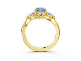 Yellow gold Three-Stone Fancy Blue Cushion Cut Brilliant Diamond Solitaire Ring with Tapered Band and Four-Prong Setting_9
