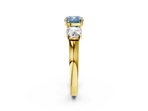 Yellow gold Three-Stone Fancy Blue Cushion Cut Brilliant Diamond Trellis Ring with Comfort Fit Band_2