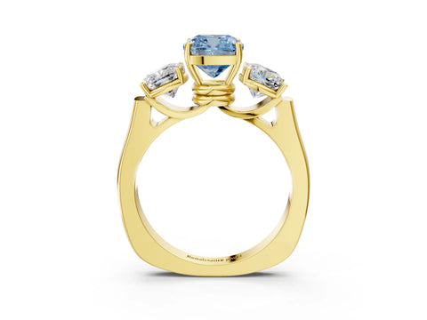 Yellow gold Three-Stone Fancy Blue Cushion Cut Brilliant Diamond Trellis Ring with Comfort Fit Band_3