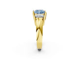 Yellow gold Three Stone Fancy Blue Cushion Cut Cut Channel Set Diamond Ring_2