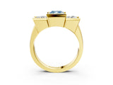 Yellow gold Three Stone Fancy Blue Cushion Cut Cut Channel Set Diamond Ring_3