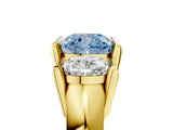 Yellow gold Three Stone Fancy Blue Cushion Cut Cut Channel Set Diamond Ring_5