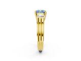 Yellow gold Three-Stone Fancy Blue Cushion Cut Cut Classic Band Prong Setting Ring_2