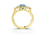 Yellow gold Three-Stone Fancy Blue Cushion Cut Cut Classic Band Prong Setting Ring_3
