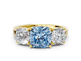 Yellow gold Three-Stone Fancy Blue Cushion Cut Cut Diamond Engagement Ring with Flat Band and Four-Prong Setting_12