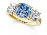 Yellow gold Three-Stone Fancy Blue Cushion Cut Cut Diamond Engagement Ring with Flat Band and Four-Prong Setting_13