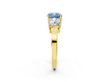 Yellow gold Three-Stone Fancy Blue Cushion Cut Cut Diamond Engagement Ring with Flat Band and Four-Prong Setting_14