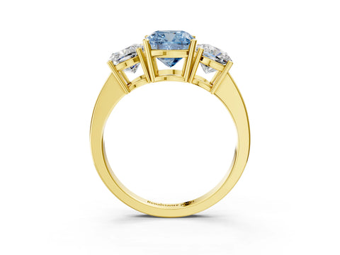 Yellow gold Three-Stone Fancy Blue Cushion Cut Cut Diamond Engagement Ring with Flat Band and Four-Prong Setting_15