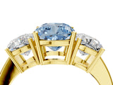 Yellow gold Three-Stone Fancy Blue Cushion Cut Cut Diamond Engagement Ring with Flat Band and Four-Prong Setting_16
