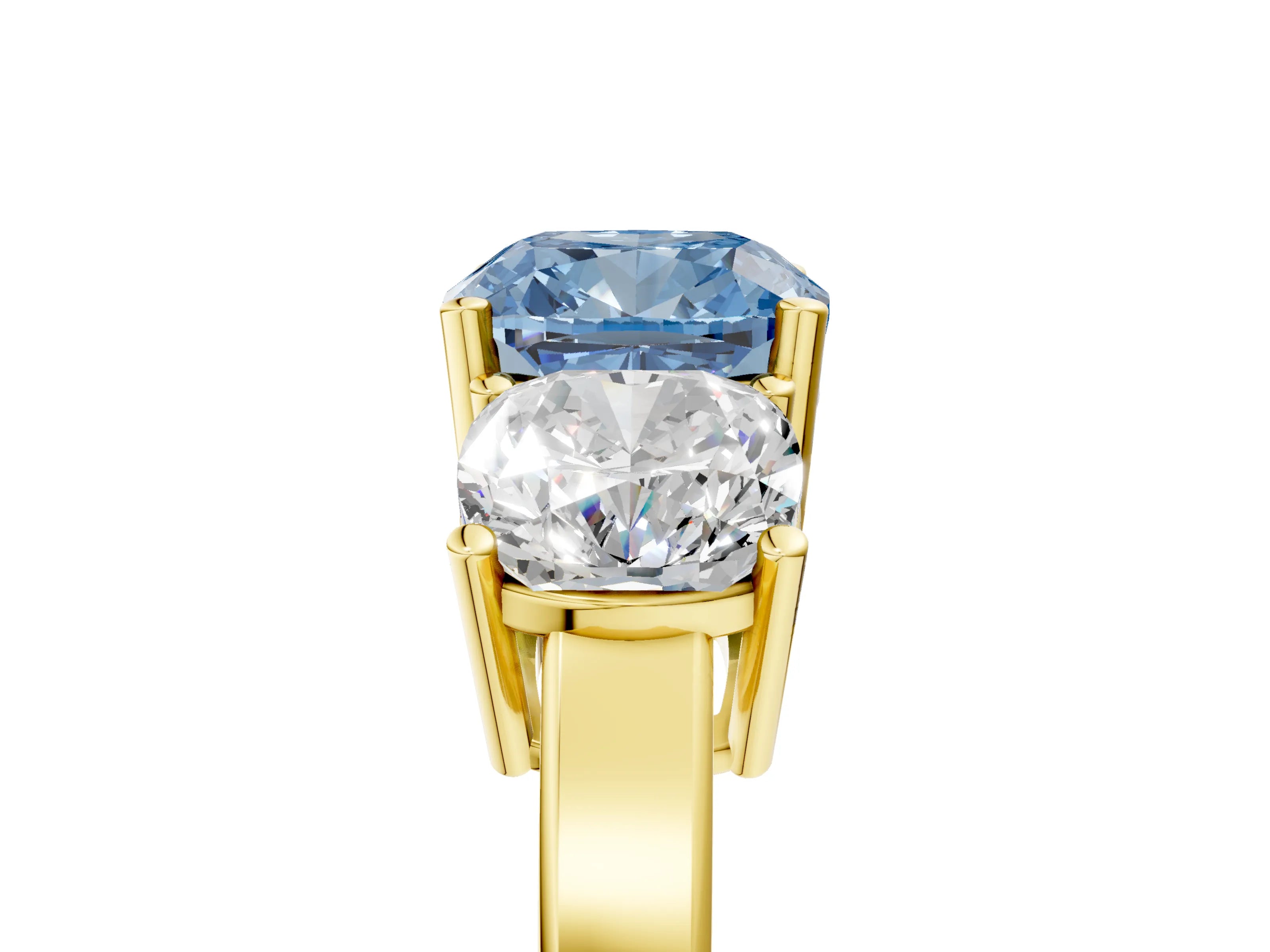 Yellow gold Three-Stone Fancy Blue Cushion Cut Cut Diamond Engagement Ring with Flat Band and Four-Prong Setting_17