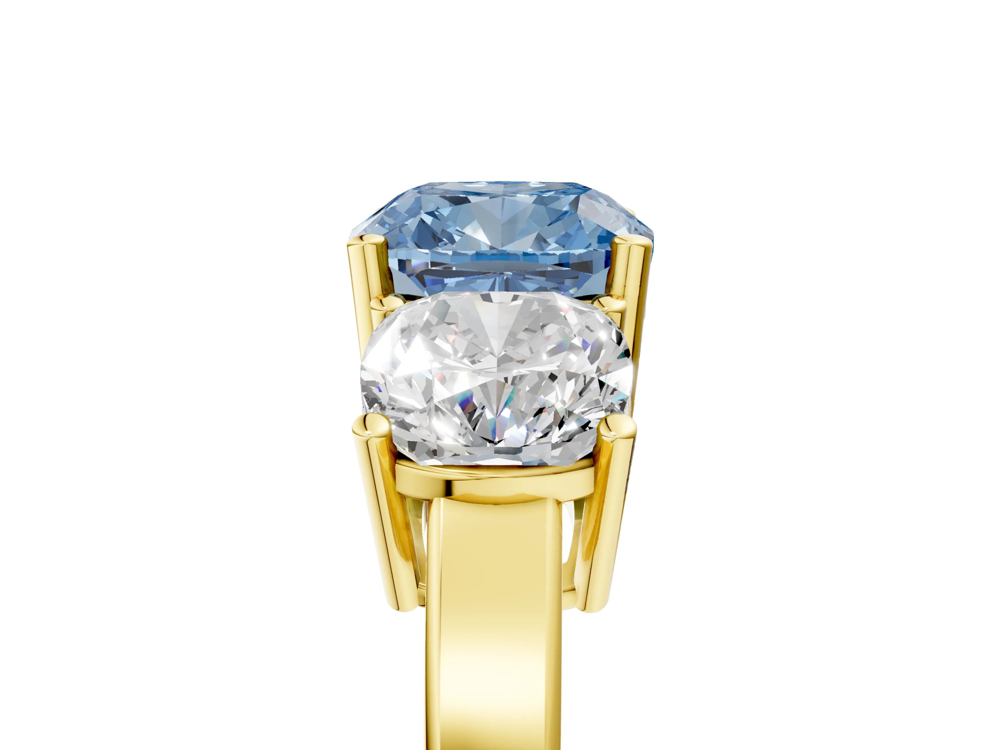 Yellow gold Three-Stone Fancy Blue Cushion Cut Cut Diamond Engagement Ring with Flat Band and Four-Prong Setting_5