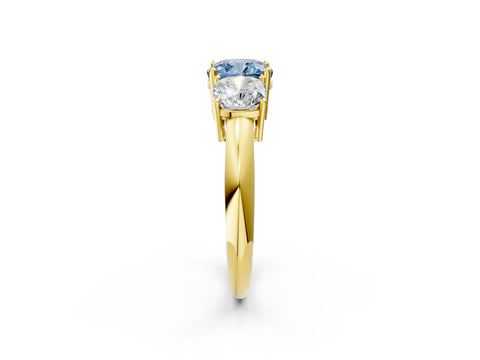 Yellow gold Three-Stone Fancy Blue Cushion Cut Cut Diamond Engagement Ring with Prong Setting on a White Gold Band_26