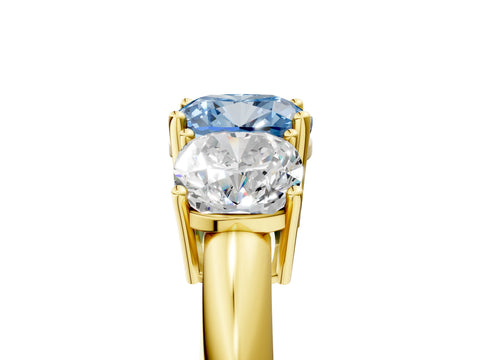 Yellow gold Three-Stone Fancy Blue Cushion Cut Cut Diamond Engagement Ring with Prong Setting on a White Gold Band_29