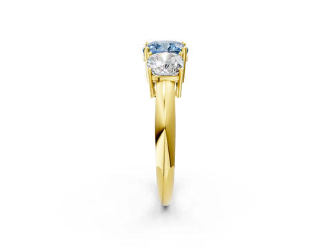 Yellow gold Three-Stone Fancy Blue Cushion Cut Cut Diamond Engagement Ring with Prong Setting on a White Gold Band_2