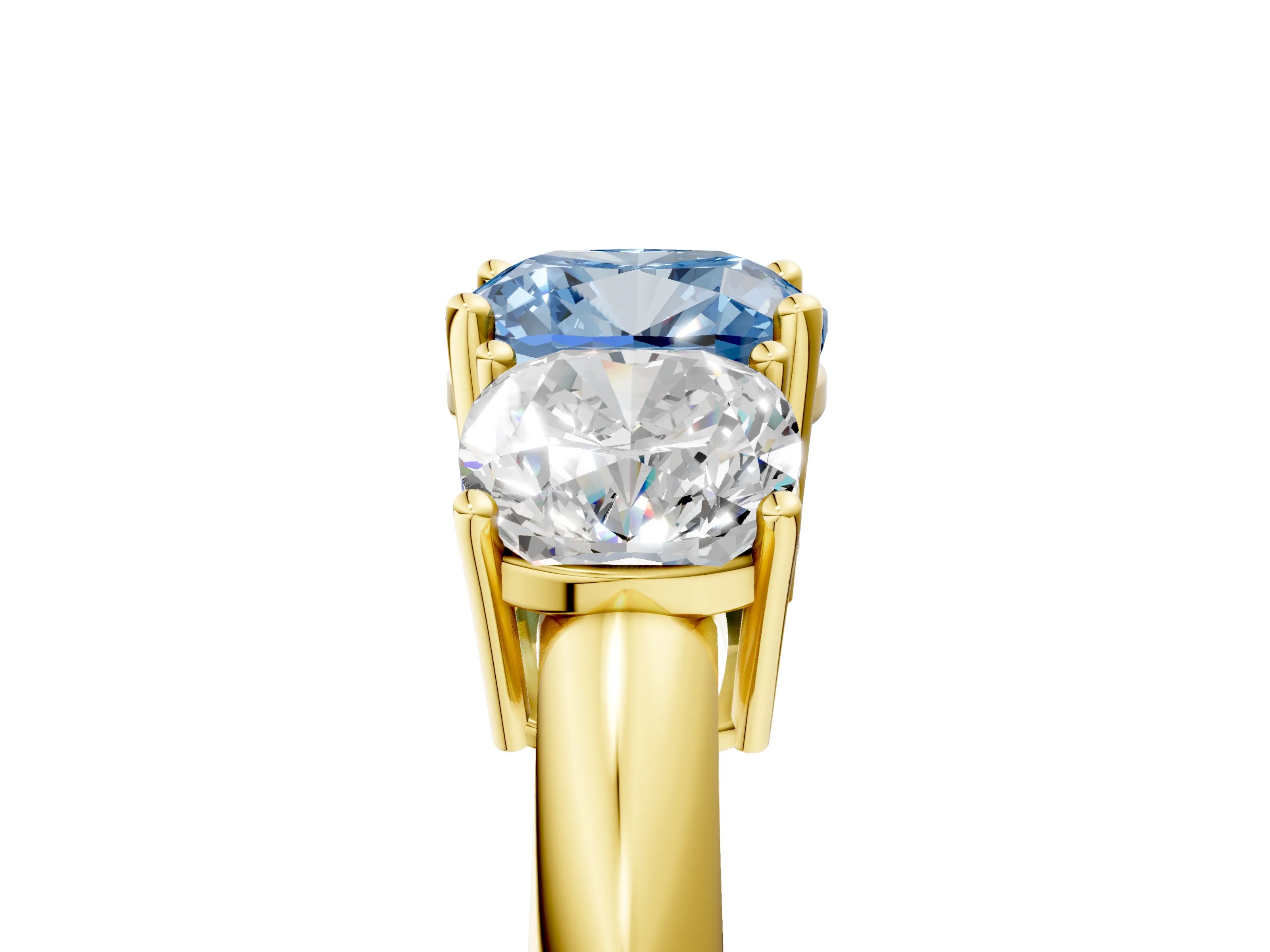 Yellow gold Three-Stone Fancy Blue Cushion Cut Cut Diamond Engagement Ring with Prong Setting on a White Gold Band_5