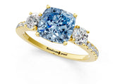 Yellow gold Three-Stone Fancy Blue Cushion Cut Cut Diamond Pavé Band with Prong Setting_16