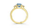 Yellow gold Three-Stone Fancy Blue Cushion Cut Cut Diamond Pavé Band with Prong Setting_18