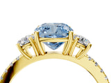 Yellow gold Three-Stone Fancy Blue Cushion Cut Cut Diamond Pavé Band with Prong Setting_19