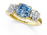 Yellow gold Three-Stone Fancy Blue Cushion Cut Cut Diamond Ring with Channel Set Band and Four-Prong Setting_1