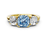 Yellow gold Three-Stone Fancy Blue Cushion Cut Cut Diamond Ring with Channel Set Band and Four-Prong Setting_25