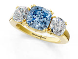 Yellow gold Three-Stone Fancy Blue Cushion Cut Cut Diamond Ring with Channel Set Band and Four-Prong Setting_26