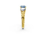 Yellow gold Three-Stone Fancy Blue Cushion Cut Cut Diamond Ring with Channel-Set Band and Prong Setting_2
