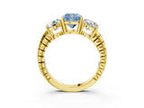 Yellow gold Three-Stone Fancy Blue Cushion Cut Cut Diamond Ring with Channel-Set Band and Prong Setting_3