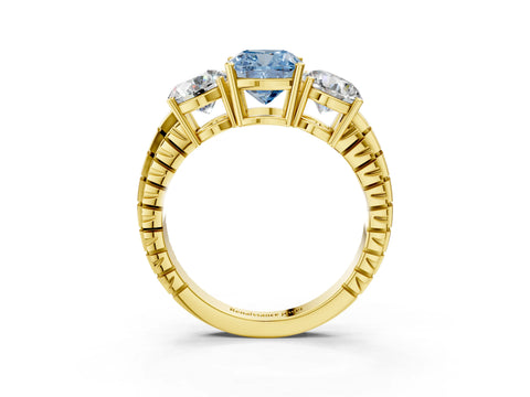 Yellow gold Three-Stone Fancy Blue Cushion Cut Cut Diamond Ring with Channel-Set Band and Prong Setting_3