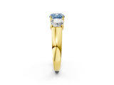 Yellow gold Three-Stone Fancy Blue Cushion Cut Cut Diamond Ring with Prong Setting and Classic Band_2