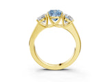 Yellow gold Three-Stone Fancy Blue Cushion Cut Cut Diamond Ring with Prong Setting and Classic Band_3