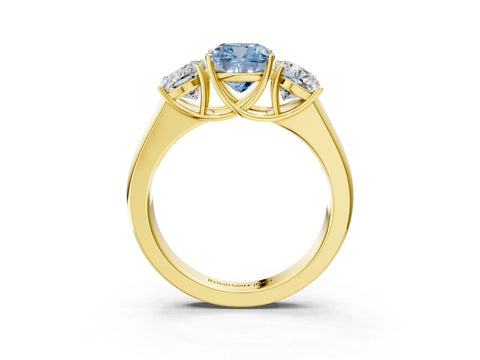Yellow gold Three-Stone Fancy Blue Cushion Cut Cut Diamond Ring with Prong Setting and Classic Band_3
