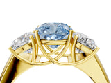 Yellow gold Three-Stone Fancy Blue Cushion Cut Cut Diamond Ring with Prong Setting and Classic Band_4