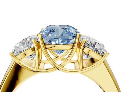 Yellow gold Three-Stone Fancy Blue Cushion Cut Cut Diamond Ring with Prong Setting and Classic Band_4
