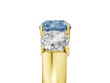 Yellow gold Three-Stone Fancy Blue Cushion Cut Cut Diamond Ring with Prong Setting and Classic Band_5