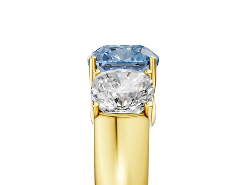 Yellow gold Three-Stone Fancy Blue Cushion Cut Cut Diamond Ring with Prong Setting and Classic Band_5