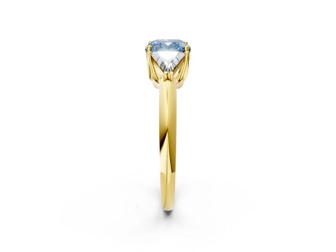 Yellow gold Three-Stone Fancy Blue Cushion Cut Cut Diamond Ring with Trillion Side Stones and Four-Prong Setting_5