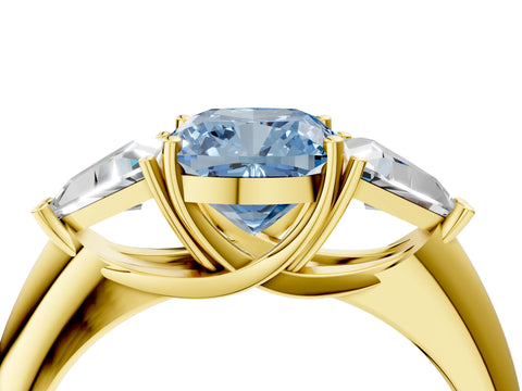Yellow gold Three-Stone Fancy Blue Cushion Cut Cut Diamond Ring with Trillion Side Stones and Four-Prong Setting_7